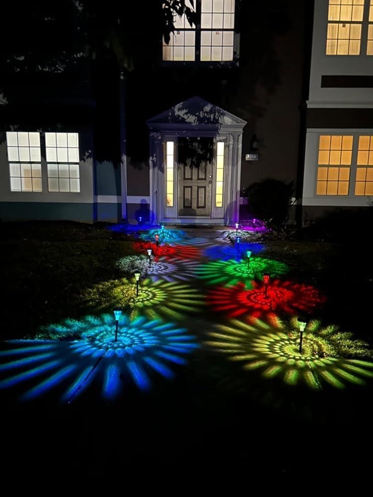Nupostai Multicolor Solar Pathway Lights, Color Changing & Warm White, IP67 Waterproof, Auto Work, Sunflower Pattern, Outdoor Garden Lights for Walkway, Yard, Backyard, Patio, Landscape Decor, Halloween, Christmas