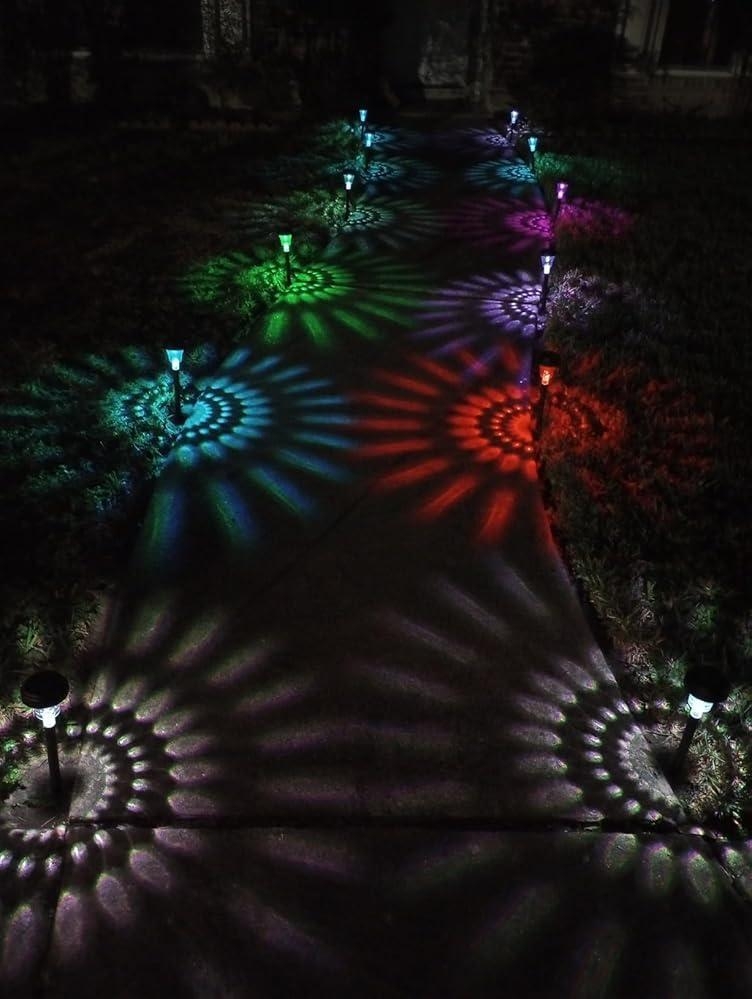 Nupostai Multicolor Solar Pathway Lights, Color Changing & Warm White, IP67 Waterproof, Auto Work, Sunflower Pattern, Outdoor Garden Lights for Walkway, Yard, Backyard, Patio, Landscape Decor, Halloween, Christmas
