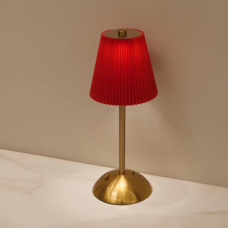 1pc   charging three color   dimming wrought iron high legged pleated desk lamp bedroom bedside touch   nightlight modern   is suitable for restaurant bedroom bar outdoor party camping coffee shop lamp details 1