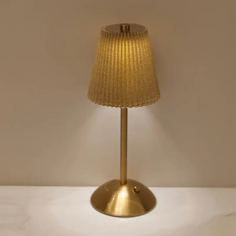 1pc   charging three color   dimming wrought iron high legged pleated desk lamp bedroom bedside touch   nightlight modern   is suitable for restaurant bedroom bar outdoor party camping coffee shop lamp details 2