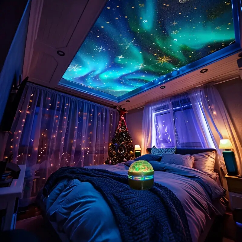 1pc northern lights starry sky effect projection light usb powered rgb night light projector with remote multicolor wave changing electronic components button battery for bedroom living room decor 3