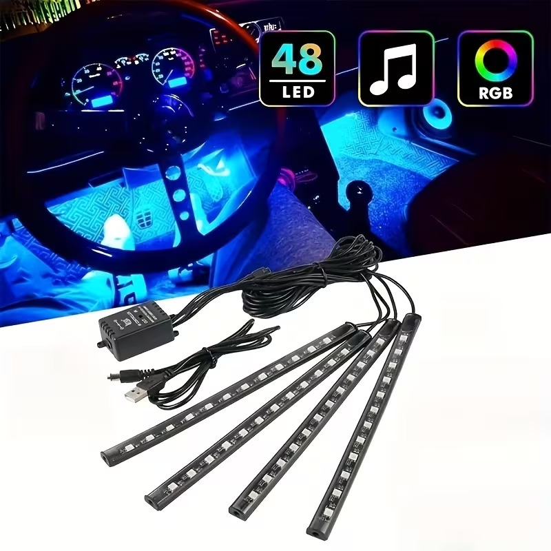 简易安装，汽车高亮度霓虹灯套件，汽车 led 灯条，车内灯、圣诞装饰、usb 霓虹灯配件，氛围灯带、脚部空间霓虹灯套件 商品详情 0