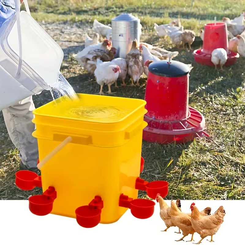 easy to clean poultry waterer with multiple drinking cups durable plastic no battery required ideal for chickens ducks and geese 10 cups for feeding and hydration chicken waterer Product details 0
