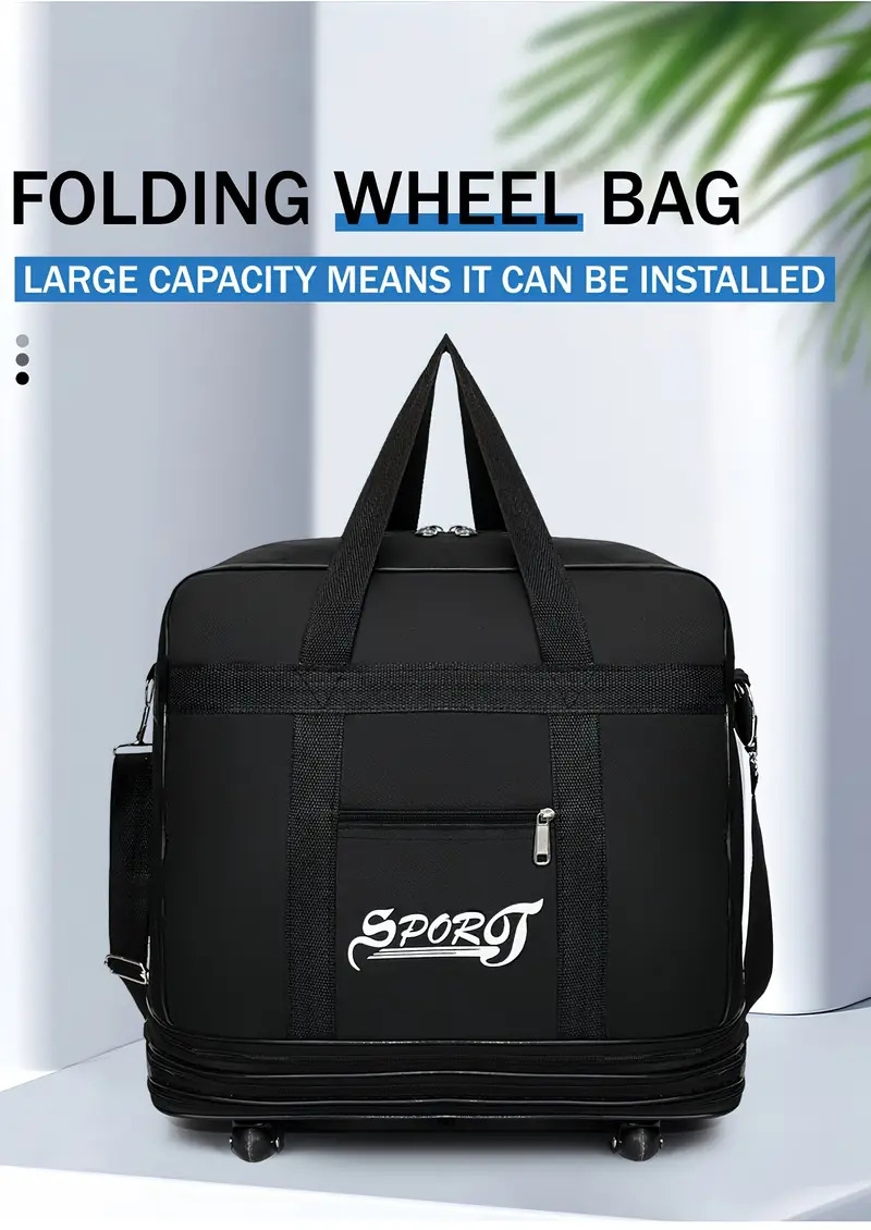 1pc waterproof folding portable travel bag with wheels multilayer large capacity trolley suitcase bag lightweight business duffel bag details 0