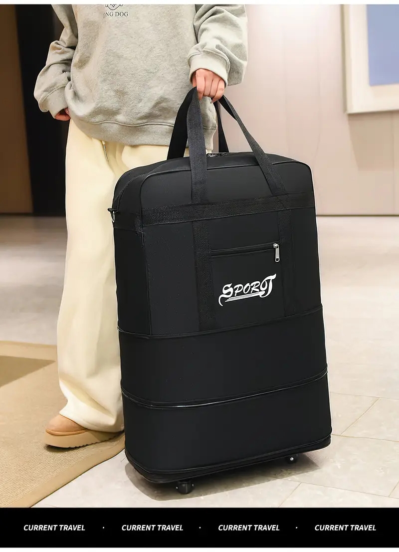 1pc waterproof folding portable travel bag with wheels multilayer large capacity trolley suitcase bag lightweight business duffel bag details 17