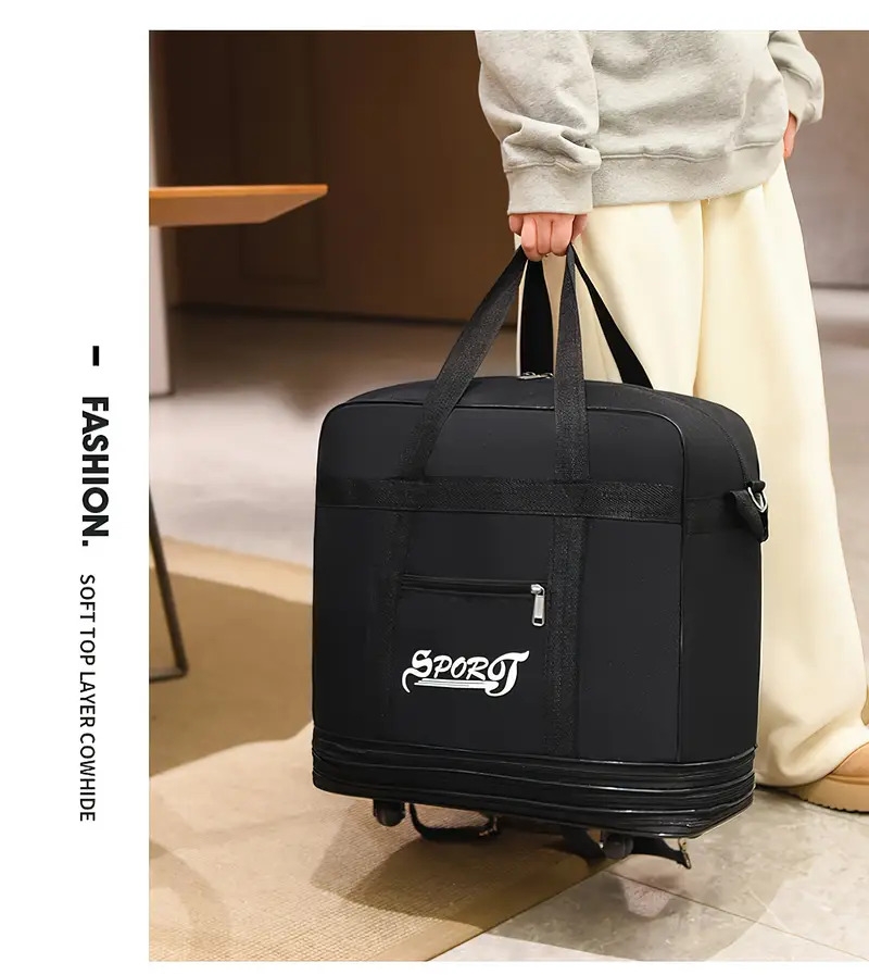 1pc waterproof folding portable travel bag with wheels multilayer large capacity trolley suitcase bag lightweight business duffel bag details 20