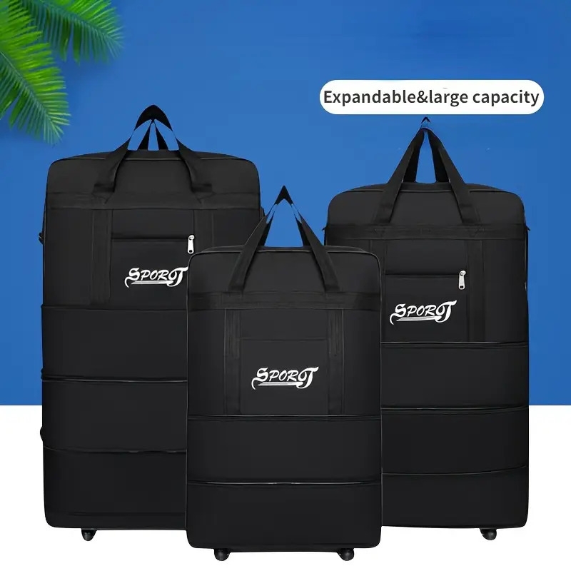 simple black travel luggage bag with wheels versatile carry on zipper duffle bag moving bag 0