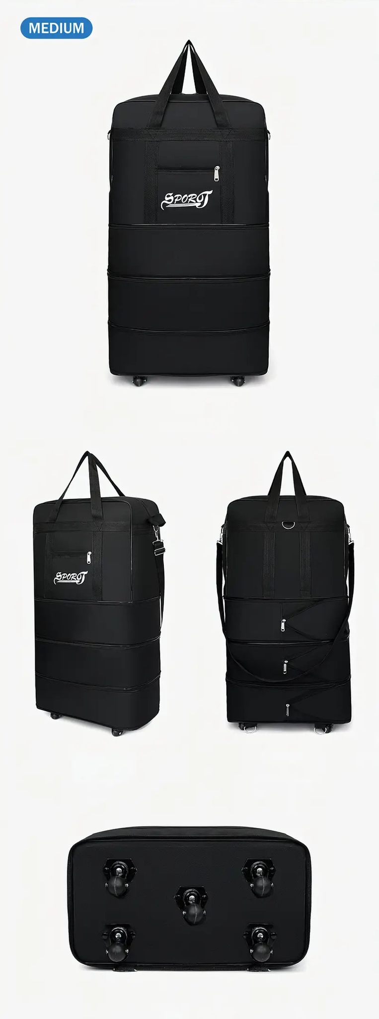 1pc waterproof folding portable travel bag with wheels multilayer large capacity trolley suitcase bag lightweight business duffel bag details 7