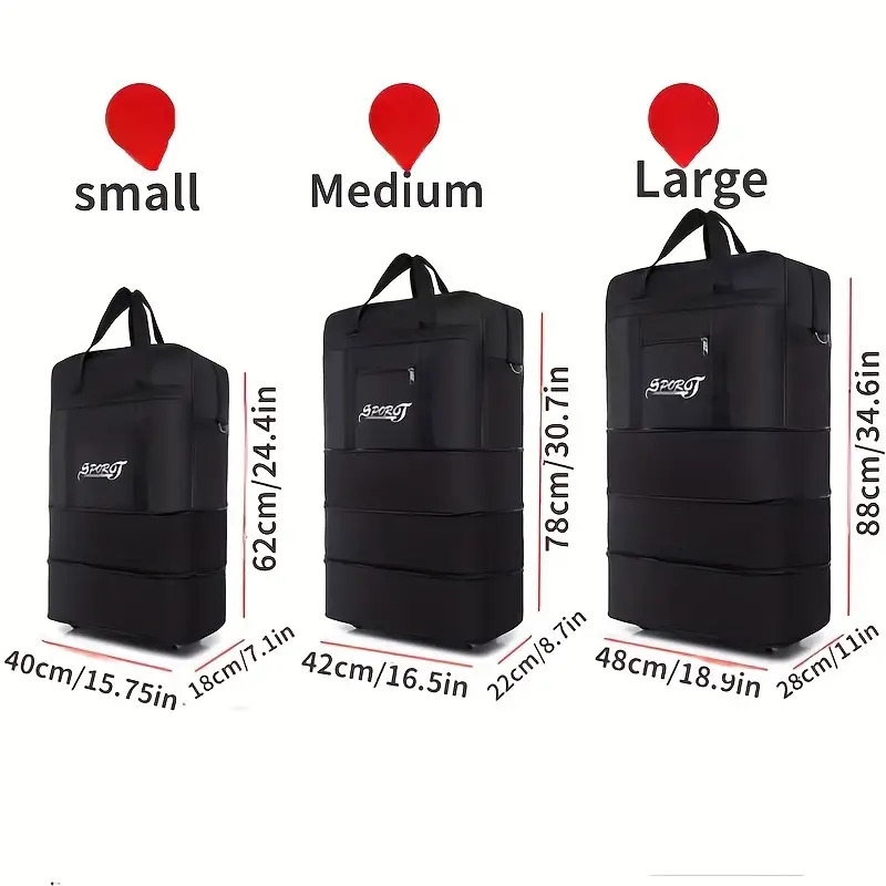 simple black travel luggage bag with wheels versatile carry on zipper duffle bag moving bag details 3
