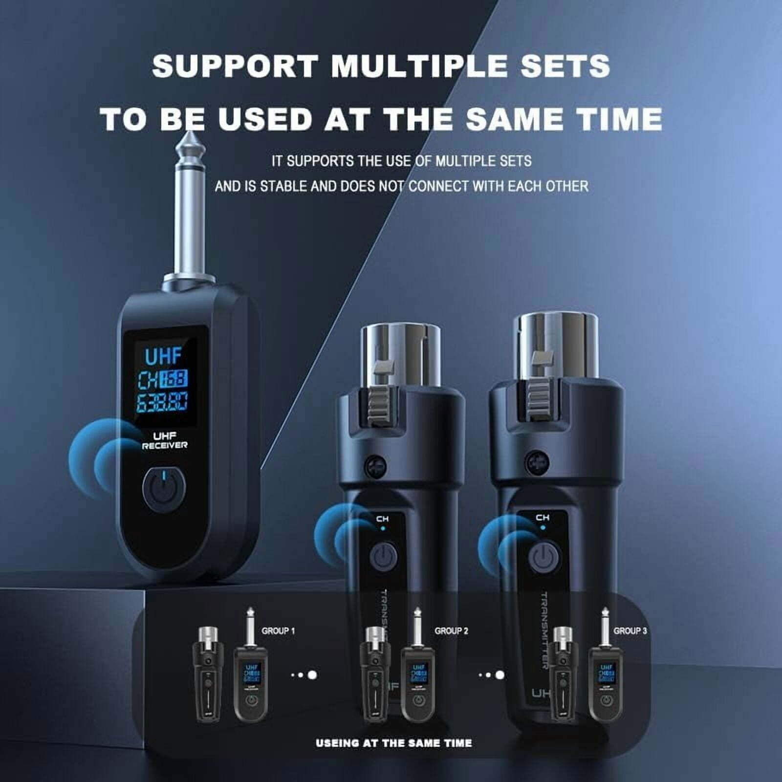 Wireless Microphone Transmitter Receiver 2.4Ghz, XLR Microphone Wireless System, Rechargeable Wireless Mic Adapter for Audio Mixer, Dynamic Mic, Electric Guitar Bass(1 receive + 1 transmit)