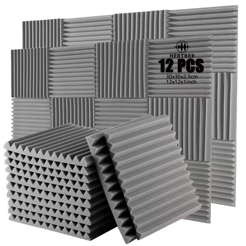 12片灰色/黑色 高密度隔音板，30x30x2.5厘米声学墙砖，有效吸收分贝——适用于录音室墙壁、门、车间天花板及家庭办公室使用, 录音室隔音,隔音板,极简主义声学设计,专业隔音板,工作室级材料,耐用隔音,墙壁隔音,播客制作者,音乐制作人 0
