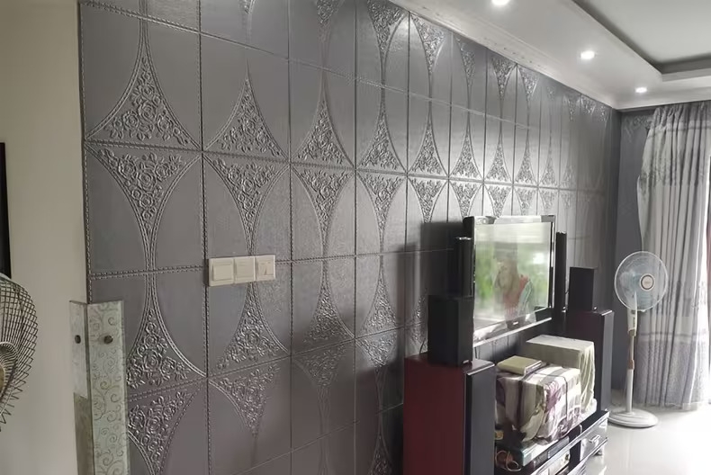 1pc haitingshang 3d wall panel peel stick wallpaper waterproof pvc foam panels suitable for living room bedroom laundry modern striped elongated sheets uv printed installation Product details 3