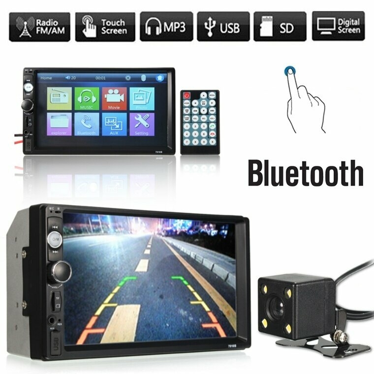 7 Inch Car Stereo Radio MP5 MP3 Player FM USB AUX Full HD Bluetooth Touch Screen Rear View Camera