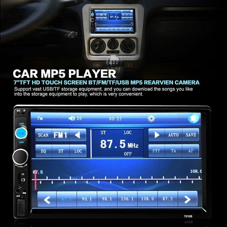 7 Inch Car Stereo Radio MP5 MP3 Player FM USB AUX Full HD Bluetooth Touch Screen Rear View Camera