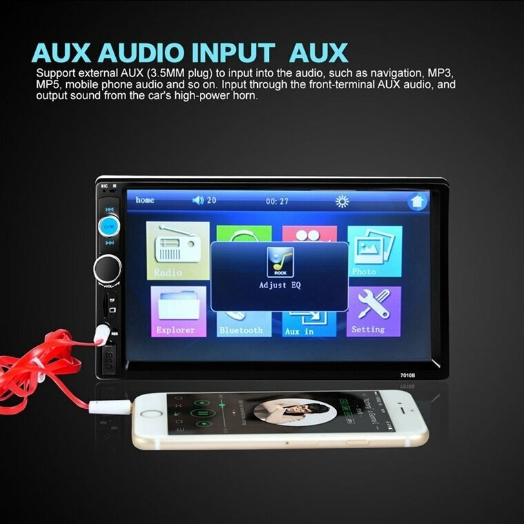 7 Inch Car Stereo Radio MP5 MP3 Player FM USB AUX Full HD Bluetooth Touch Screen Rear View Camera