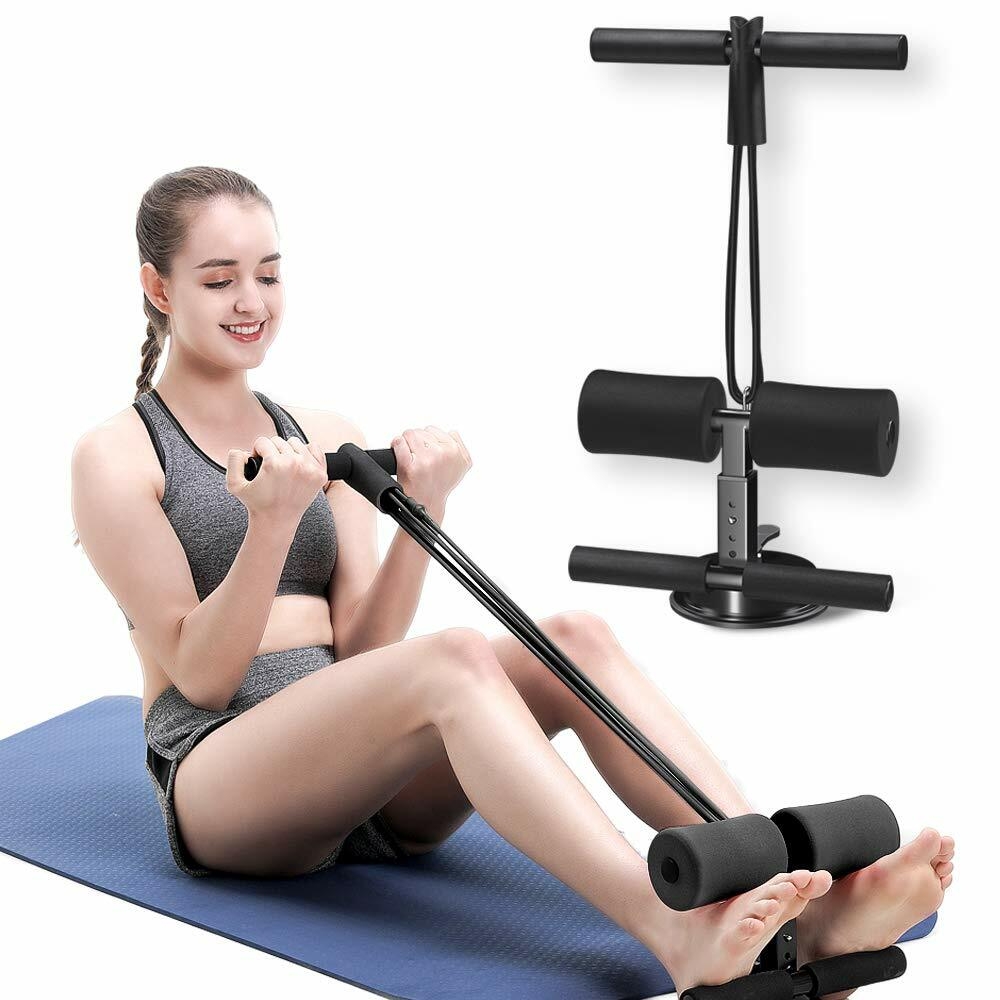 AmazeFan Sit Up Bar with Resistance Bands, Portable Adjustable Sit Up Assistant Device, Ab Workout Equipment with Suction Cups, Support Rode, Ab Exercise Machine for Home Work Travel (Black)