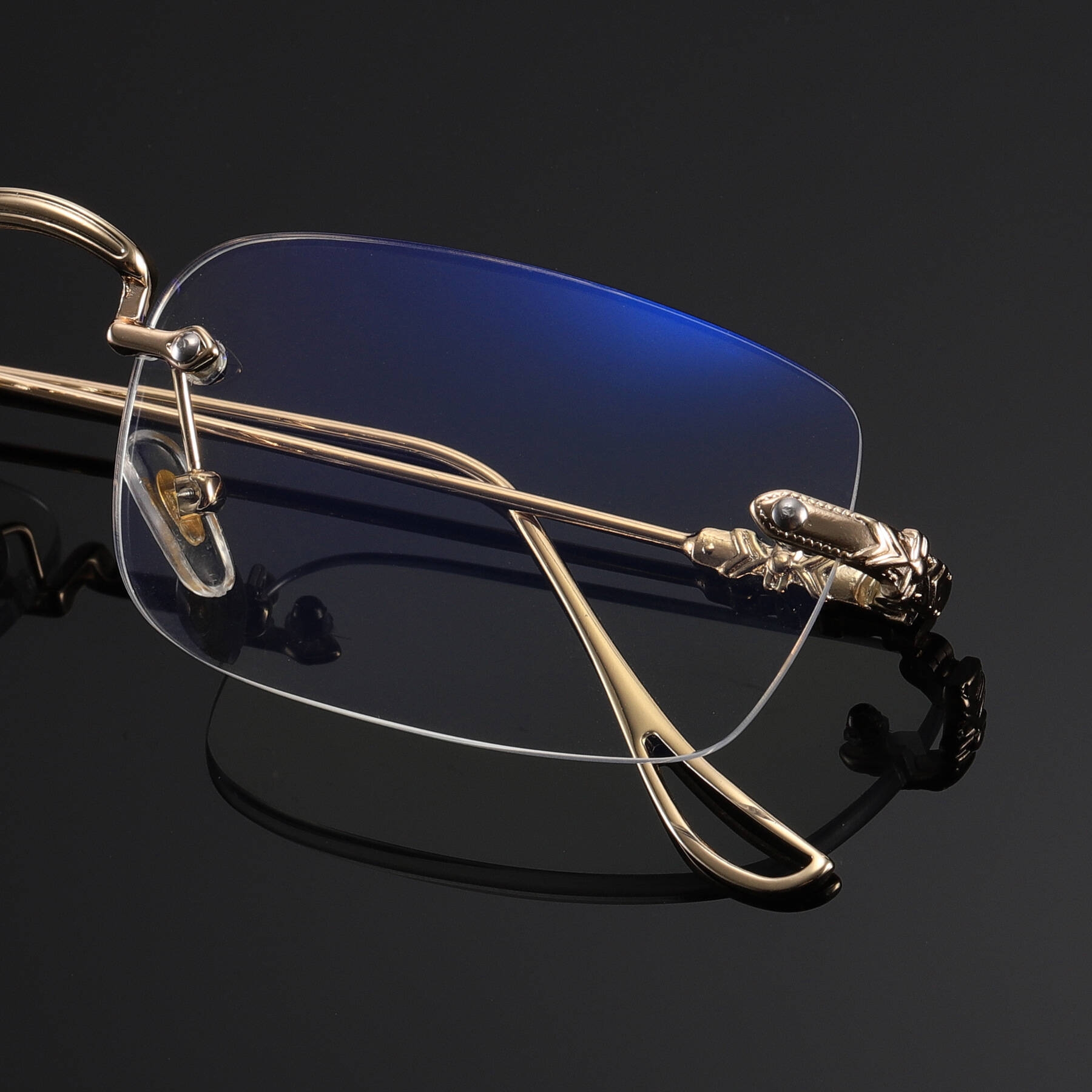 High Quality Fashion square Rhinestone Cut Rimless Presbyopia Metal Anti Blue Light Reading Glasses for Women Men