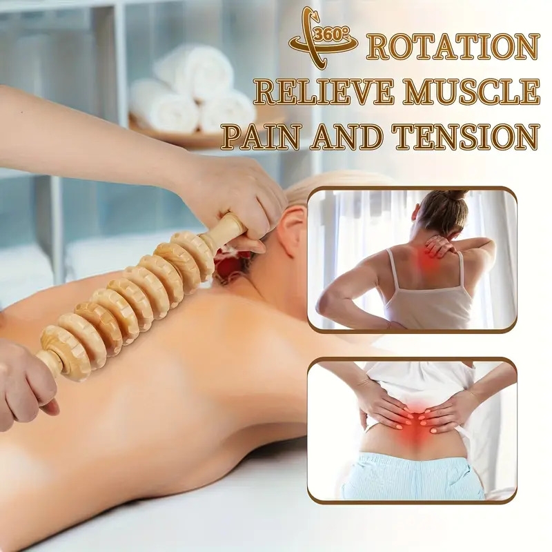 1pc nine wheel wooden body massage roller massager with anti slip handle     full wrap coverage for   legs thighs buttocks back   for fitness enthusiasts battery not included massage tool   construction Product details 6
