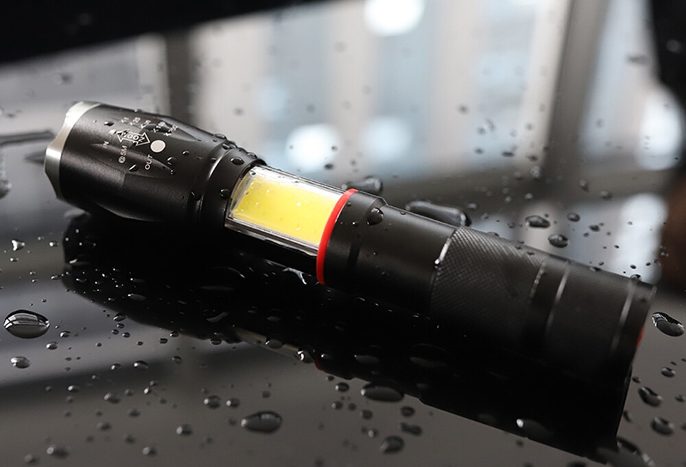 LED Flashlight with Rechargeable Battery High Lumens T6 LED Flashlights Hidden COB Tail Magnet Design