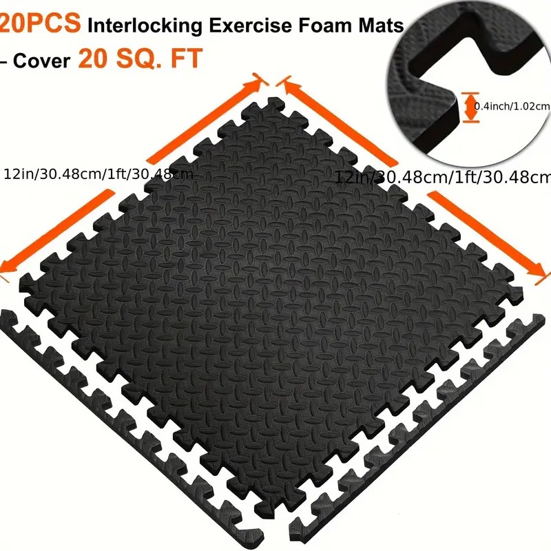 20pcs black eva interlocking fitness mats soft non slip waterproof for home gym training body shaping 5