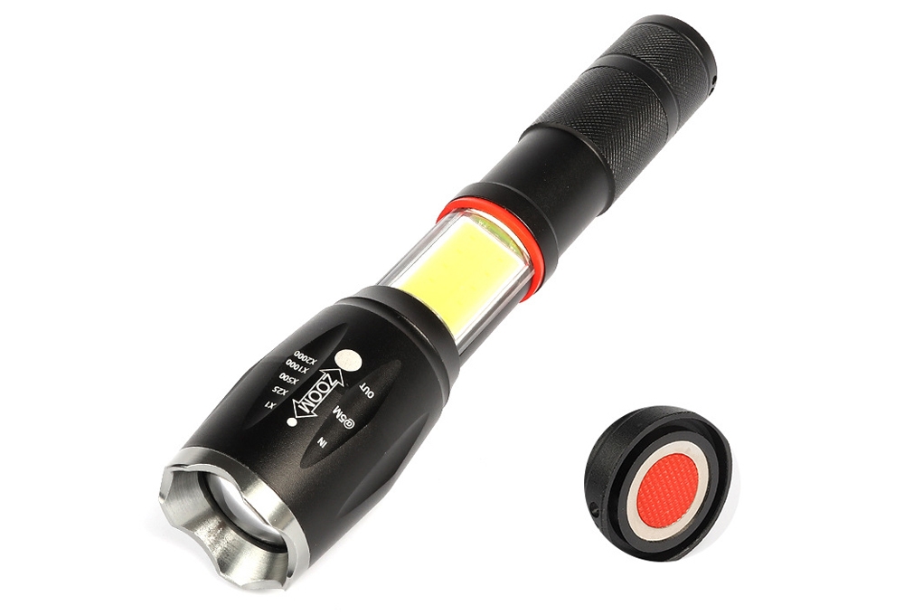 LED Flashlight with Rechargeable Battery High Lumens T6 LED Flashlights Hidden COB Tail Magnet Design