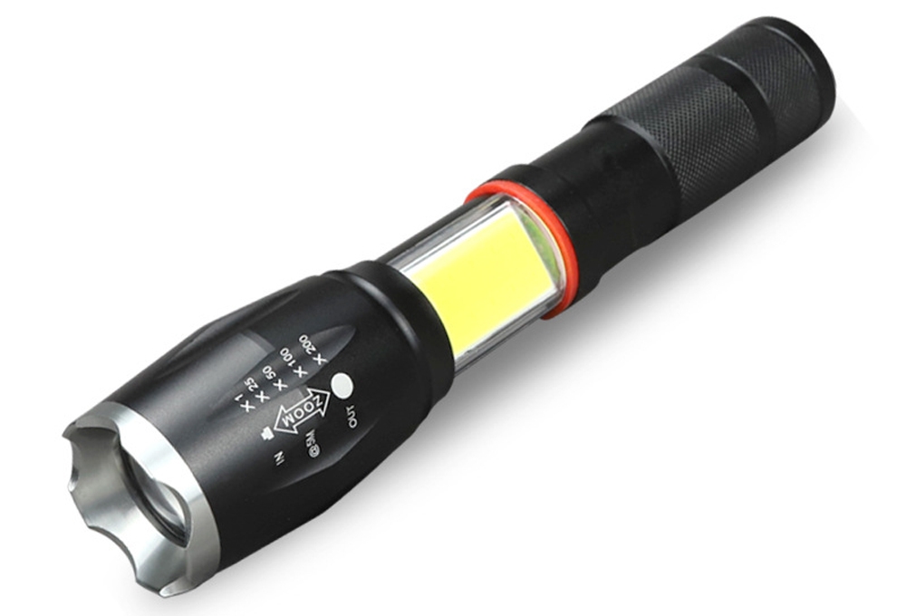 LED Flashlight with Rechargeable Battery High Lumens T6 LED Flashlights Hidden COB Tail Magnet Design