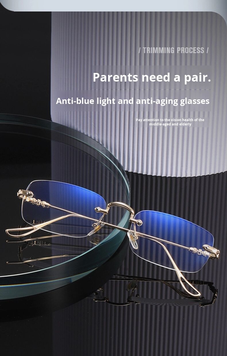 Wholesale High Quality Fashion square Rhinestone Cut Rimless Metal Anti Blue Light clear Lens Reading Glasses for Women Men