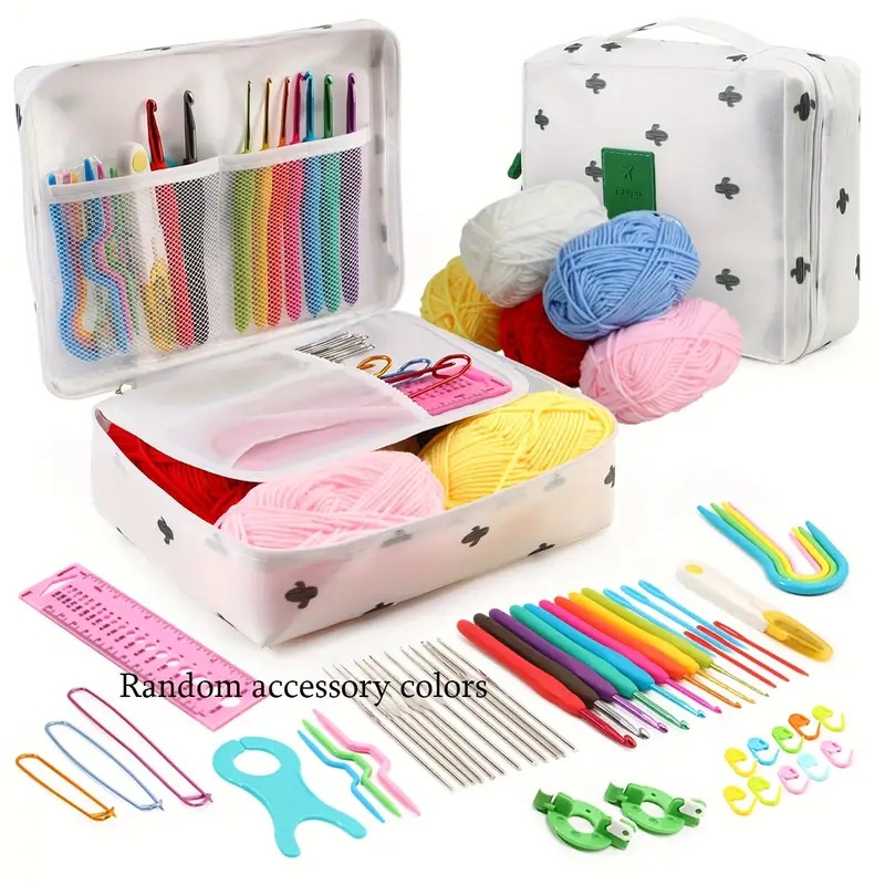 59pcs set cat printing crochet kit metal crochet kit with yarn hook box scissors suitable for beginners and experienced crocheters   6 colors to choose the color of the storage bag is fixed and the color of other accessories is   supplies chinese new year lunar new year decor for gift details 5