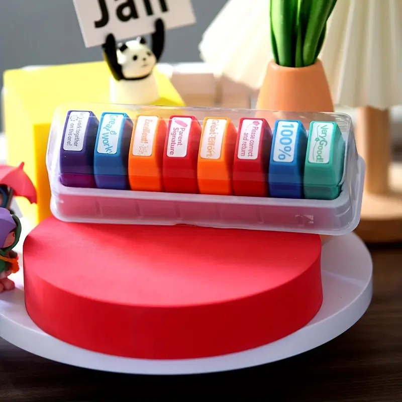 graded classroom stamps parent signature teacher auto refilling stamp set homework teacher supplies 8pcs set with storage tray details 4