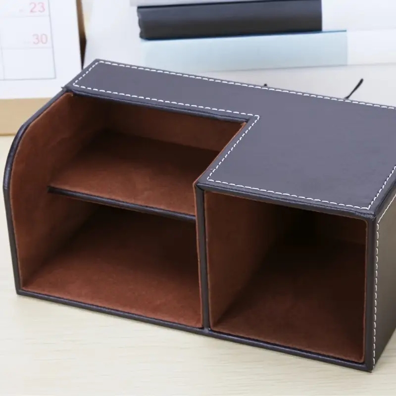 luxury   leather desk organizer set multifunctional pen holder stationery storage box for office details 4
