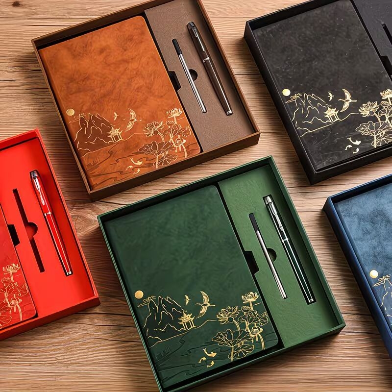 1pc notebook set pen refill and set options meeting minutes book notepad cover feel and color changing pu material 100 pages inside a5 work notepad gift box set teachers day gift Product details 1