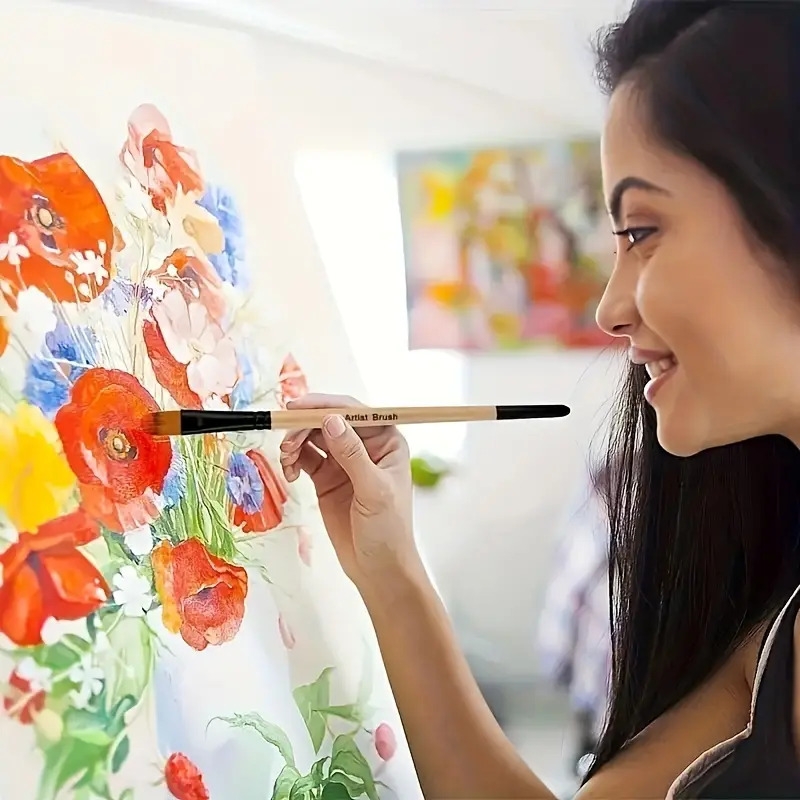 32pcs artist paint brush set with nylon bristles round     angled fine detail brushes for acrylic oil watercolor painting ideal for artists beginners details 4