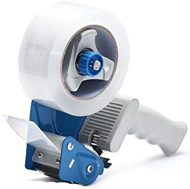 Pacific Mailer 2 Inch Tape Gun Dispenser with 2 Inch Carton Packing Tape, Lightweight Industrial Side Loading Tape Dispenser - Blue