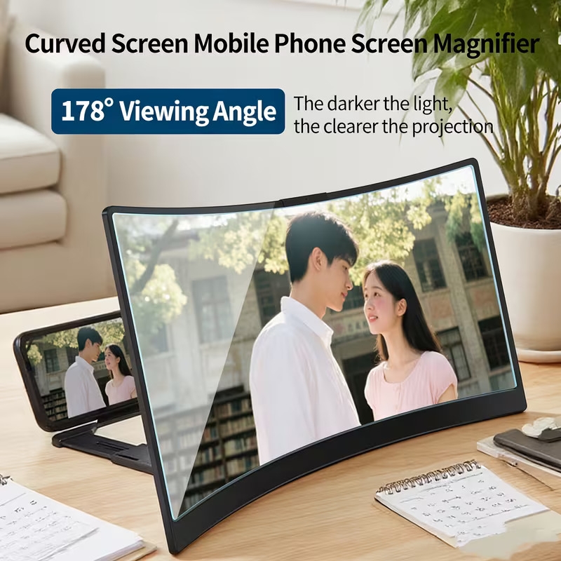 16 inch 3d mobile phone hd anti blue light projector with a phone holder suction cup features a newly material display screen a 3d converter for mobile screens Product details 8