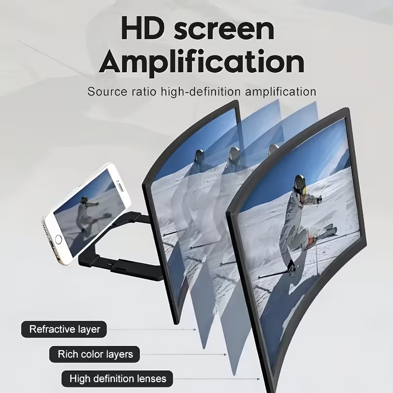 16 inch 3d mobile phone hd anti blue light projector with a phone holder suction cup features a newly material display screen a 3d converter for mobile screens Product details 3
