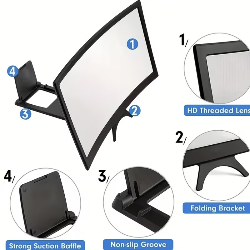 16 inch 3d mobile phone hd anti blue light projector with a phone holder suction cup features a newly material display screen a 3d converter for mobile screens Product details 0