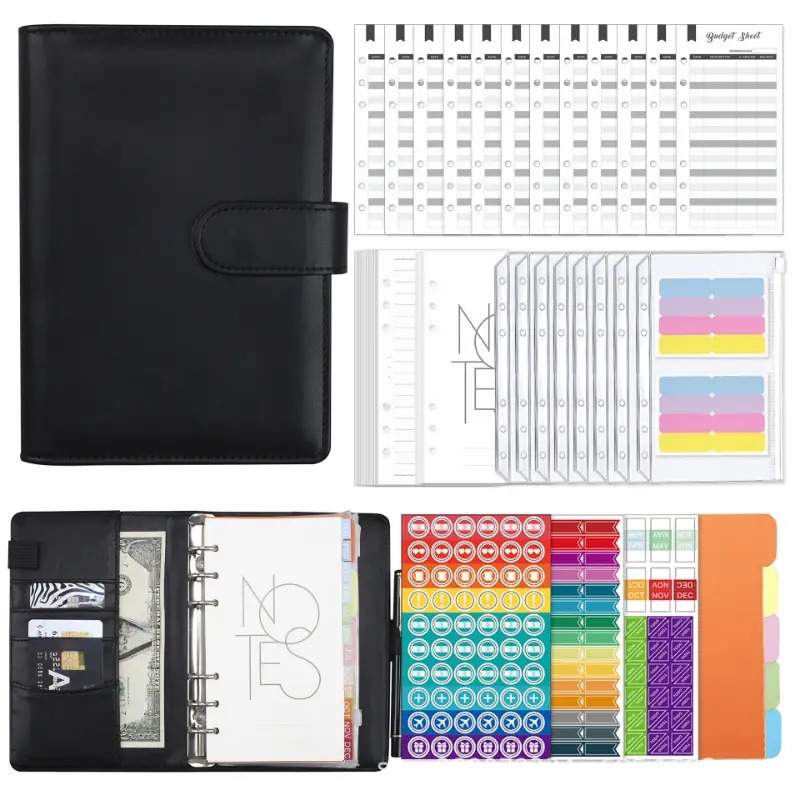 1 pack a6 budget planner savings binder with colorful stickers budget book with bill organizer and expense   finance planner account book to take control of your money 1 pack black 8