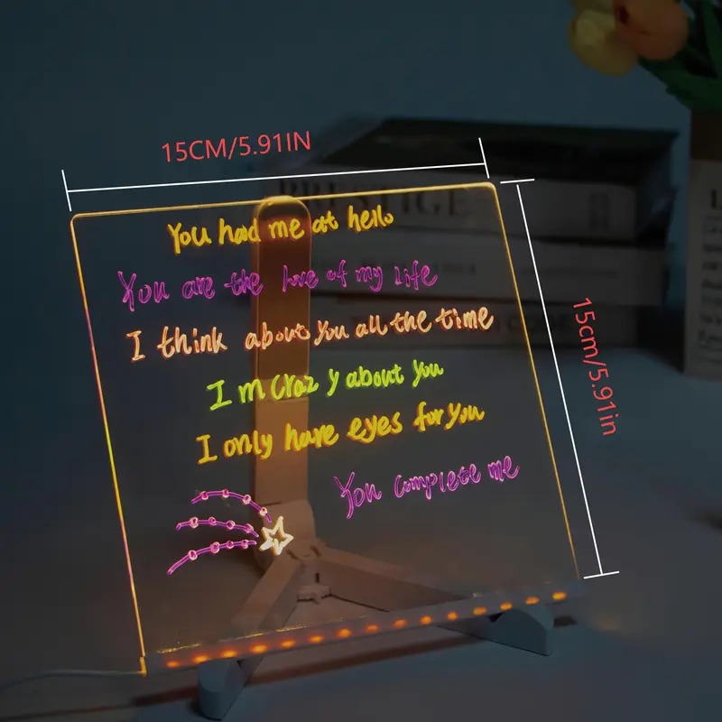 1 件 led 发光绘图板,可擦除压克力讯息面板,带 7 色笔和夜灯,usb 供电,用于创意活动,可重复使用的涂鸦板带支架,安全无毒材料,亚克力留言板、绘图板 2