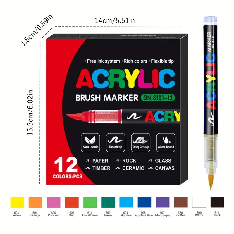 acrylic paint pens soft brush tip acrylic paint markers color acrylic markers ideal for canvas rock painting   glass ceramic fabric painting diy crafts 3