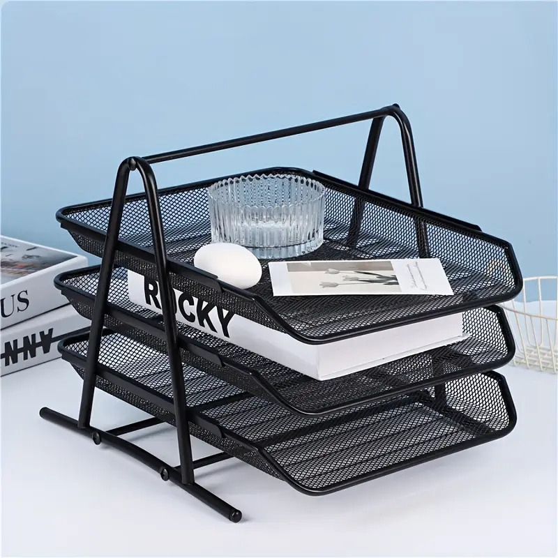 multi level metal mesh file organizer with removable shelves lightweight and for office use details 0