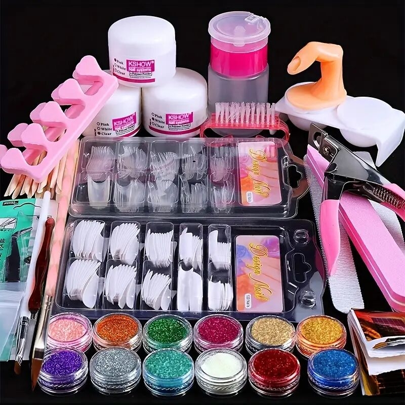 professional acrylic nail kit 12 glitter powders tips decorations tools perfect for diy nail art beginners 0