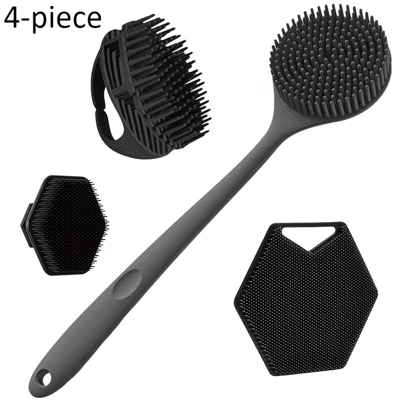 4pcs body brush set long handled back scrubber gentle hair and facial brush handheld bath brush non electric non deep cleaning and massage tool Product details 0