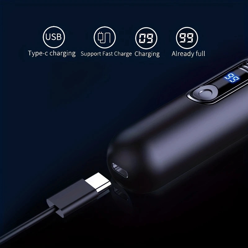 带有数位显示器的 usb 充电式鼻毛和耳毛修剪器 - 无痛、静音操作,适合男士和女士,不锈钢头,手提式,无线充电,鼻毛去除 详情 5