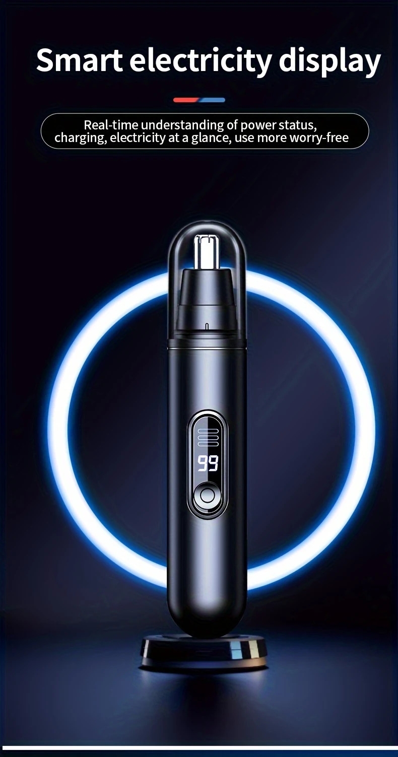 带有数位显示器的 usb 充电式鼻毛和耳毛修剪器 - 无痛、静音操作,适合男士和女士,不锈钢头,手提式,无线充电,鼻毛去除 详情 2