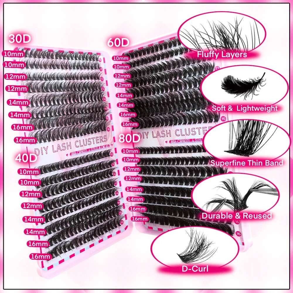 Kit De Faux Cils En Fibre Humaine Dense Avec Colle Style Européen Et Américain Segmented 30P 40P 32 Rows 60P 80P display picture 6