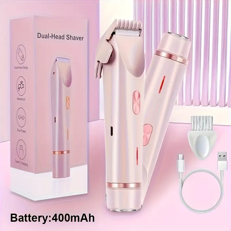 dual head electric shaver for women wet dry hair removal ideal for face eyebrows legs and underarms portable bikini trimmer with dual   rechargeable usb charging stainless steel blades gentle and   pink gift box Product details 4