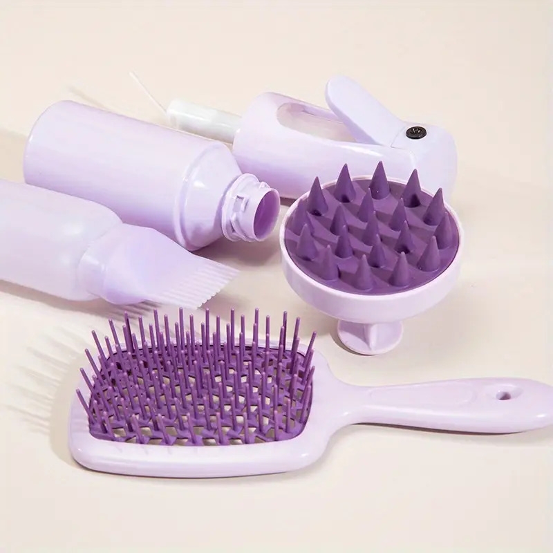 4pcs silicone massage shampoo continuous high pressure spray bottle oil baking bottle hollow air cushion comb set household hairdressing tools suitable for everyone details 2