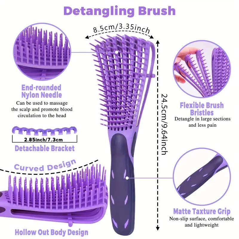 11 pcsstyle set durable spray bottle hollow brush shampoo brush rat tail hair comb wide tooth comb edge brush eyebrow brush crocodile clip scalp massage detangling brush anti static smooth hair knots comb for salon hairdressing tools details 6