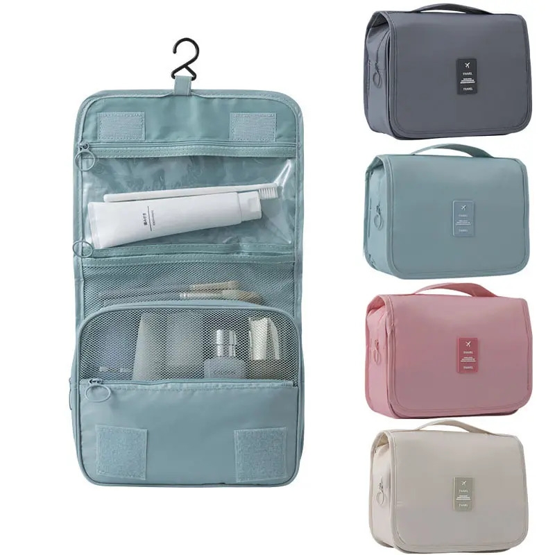 travel toiletry bag high capacity canvas makeup organizer with hanging hook portable cosmetic storage case for bathroom and travel accessories unscented details 1