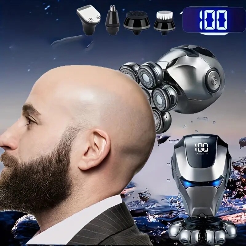 5 in 1 electric shaver usb rechargeable bald self help hair clipper shaver 7d multifunctional shaver used for nose hair trimmer face brush massager hair clipper beauty suit shaver waterproof 1